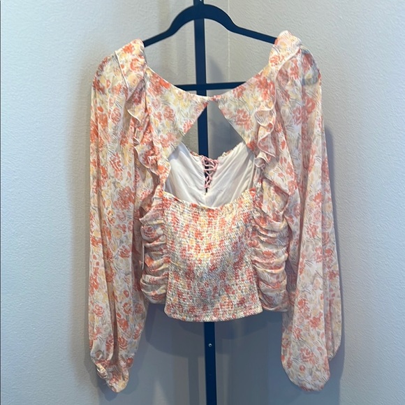 Free People Orange Ruched 3/4 Sleeve Blouse - Picture 2 of 4